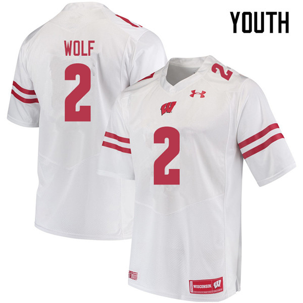 Wisconsin Badgers Youth #2 Chase Wolf NCAA Under Armour Authentic White College Stitched Football Jersey ZH40I30XY